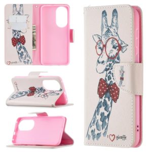 For Huawei P50 Colored Drawing Pattern Horizontal Flip Leather Case with Holder & Card Slots & Wallet(Giraffe) (OEM)