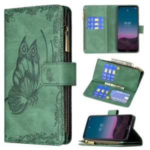 For Nokia 3.4 Flying Butterfly Embossing Pattern Zipper Horizontal Flip Leather Case with Holder & Card Slots & Wallet(Green) (OEM)