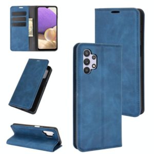 For Samsung Galaxy A32 5G Retro-skin Business Magnetic Suction Leather Case with Holder & Card Slots & Wallet(Dark Blue) (OEM)