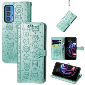 For Motorola Edge 20 Pro Lovely Cat and Dog Embossing Pattern Horizontal Flip Leather Case , with Holder & Card Slots & Wallet & Cartoon Clasp & Lanyard(Green) (OEM)