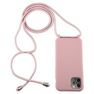 For iPhone 11 Pro Candy Color TPU Protective Case with Lanyard(Dark Pink) (OEM)
