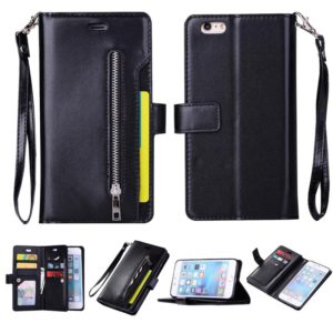 For iPhone 6 Plus & 6s Plus Multifunctional Zipper Horizontal Flip Leather Case with Holder & Wallet & 9 Card Slots & Lanyard(Black) (OEM)