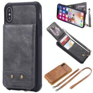 For iPhone X / XS Vertical Flip Shockproof Leather Protective Case with Long Rope, Support Card Slots & Bracket & Photo Holder & Wallet Function(Gray) (OEM)