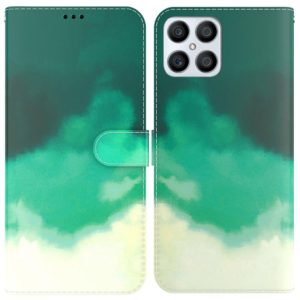 For Honor X8 Watercolor Pattern Horizontal Flip Leather Phone Case(Cyan Green) (OEM)