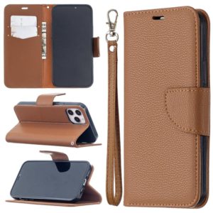 For iPhone 12 / 12 Pro Litchi Texture Pure Color Horizontal Flip Leather Case with Holder & Card Slots & Wallet & Lanyard(Brown) (OEM)