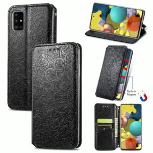 Blooming Mandala Embossed Pattern Magnetic Horizontal Flip Leather Case with Holder & Card Slots & Wallet For Samsung Galaxy A51(Black) (OEM)