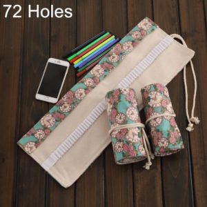 72 Slots Rose Clock Print Pen Bag Canvas Pencil Wrap Curtain Roll Up Pencil Case Stationery Pouch (OEM)