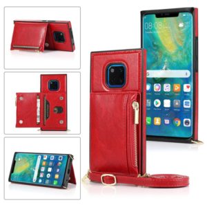 For Huawei Mate 20 Pro Square Zipper Wallet Bag TPU+PU Back Cover Case with Holder & Card Slots & Wallet & Cross-body Strap(Red) (OEM)