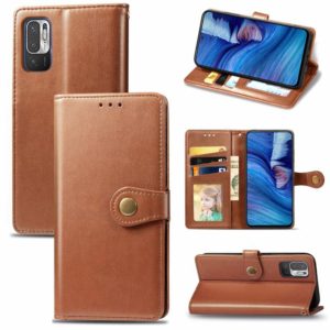For Xiaomi Redmi Note 10 5G Solid Color Leather Buckle Phone Case with Lanyard & Photo Frame & Card Slot & Wallet & Stand Function(Brown) (OEM)