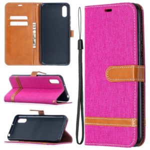 For Xiaomi Redmi 9A Color Matching Denim Texture Horizontal Flip Leather Case with Holder & Card Slots & Wallet & Lanyard(Rose Red) (OEM)