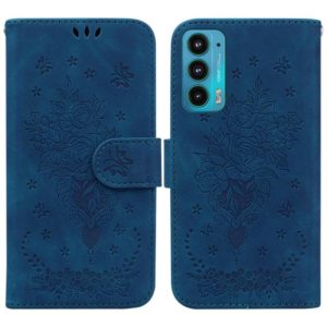 For Motorola Edge 20 Butterfly Rose Embossed Leather Phone Case(Blue) (OEM)