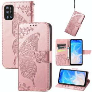 For DOOGEE N40 Pro Butterfly Love Flowers Embossed Horizontal Flip Leather Case with Holder & Card Slots & Wallet & Lanyard(Rose Gold) (OEM)