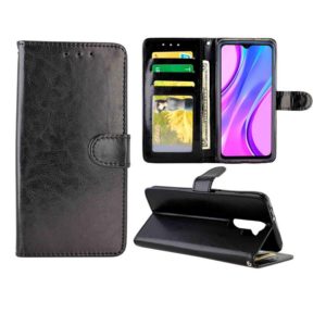 For Xiaomi Redmi 9 Crazy Horse Texture Leather Horizontal Flip Protective Case with Holder & Card Slots & Wallet & Photo Frame(Black) (OEM)