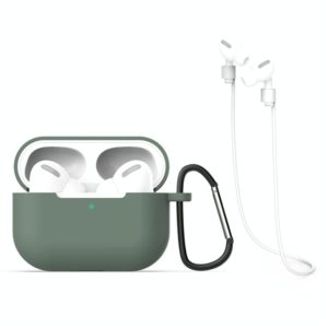 For AirPods Pro 3 in 1 Silicone Earphone Protective Case + Hook + Anti-lost Rope Set(Green) (OEM)