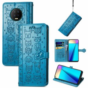 For Infinix Note 7 Lovely Cat and Dog Embossing Pattern Horizontal Flip Leather Case , with Holder & Card Slots & Wallet & Cartoon Clasp & Lanyard(Blue) (OEM)