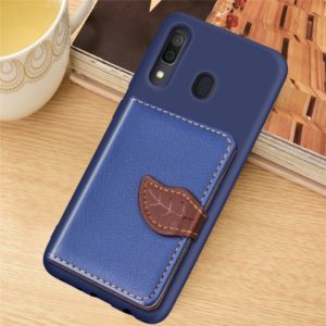 Litchi Pattern Card Bag Wallet Bracket + TPU Phone Case with Card Slot Wallet Bracket Function For Galaxy A30(Blue) (OEM)
