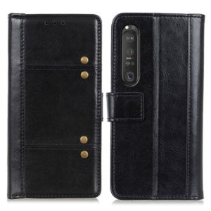 For Sony Xperia 1 III Peas Crazy Horse Texture Horizontal Flip Leather Case with Holder & Card Slots & Wallet(Black) (OEM)
