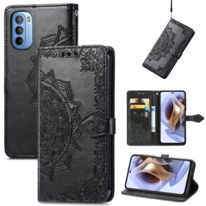 For Motorola Moto G31 Mandala Flower Embossed Flip Leather Phone Case(Black) (OEM)