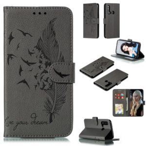 Feather Pattern Litchi Texture Horizontal Flip Leather Case with Wallet & Holder & Card Slots For Huawei P20 Lite (2019) / Nova 5i(Gray) (OEM)