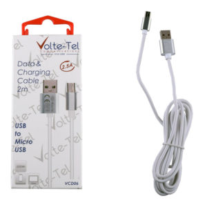 VOLTE-TEL MICRO USB ALUMINIUM 2.5A ΦΟΡΤΙΣΤΗΣ-DATa 2.0m ΑΣΠΡΟ
