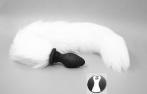 Anal Plug with Tail, 10 Vibration Modes, Remote Control, Silicone, USB, White