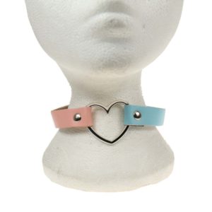 Handmade Row Heart Fitting Leather Choker Collar (Pink/Blue) - BULLET69