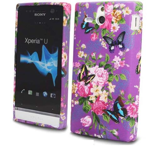 Sony Xperia U ST25i Gel TPU Case Purple With Butterflies SXUGCPWB OEM