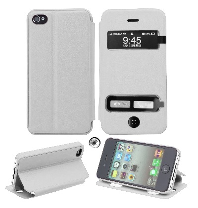 Apple iPhone 5/5S Caller ID Table Talk Flip Cover Case Λευκό Με Διαμαντάκι Για Το Κάτω Κουμπάκι (ΟΕΜ)
