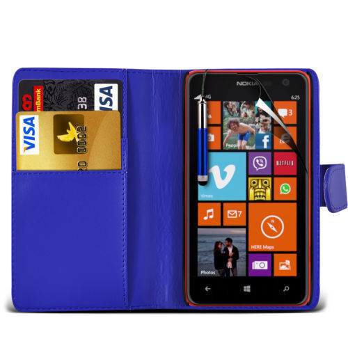 Nokia Lumia 530 - Δερμάτινη Πορτοφόλι Θήκη Μπλε (OEM)