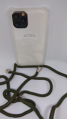 Θήκη Σιλικόνης TPU με Πράσινο Σκούρο Neck Cord για Iphone 11 Pro 5.8 - Διάφανη (ΟΕΜ)