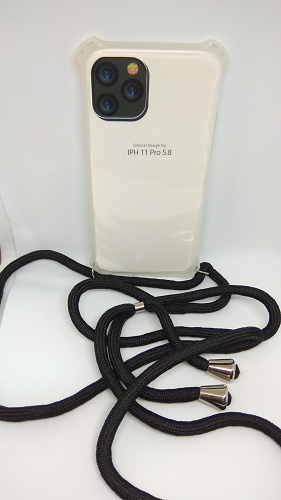 Θήκη Σιλικόνης TPU με Μαύρο Neck Cord για Iphone 11 Pro 5.8 - Διάφανη (ΟΕΜ)