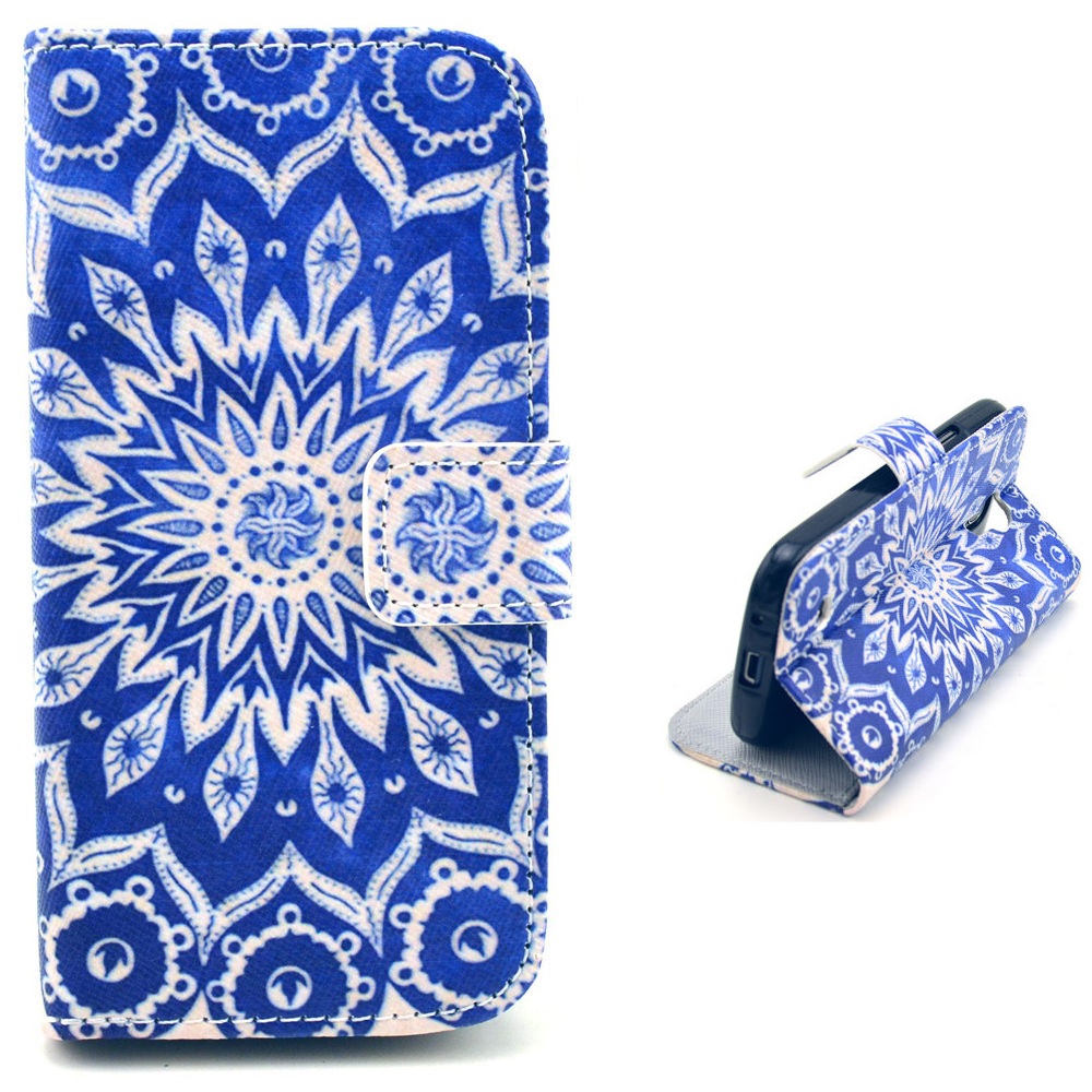 Apple iPhone 6 4,7 - Δερμάτινη Θήκη Stand Πορτοφόλι Μπλε Με Λουλούδι Ήλιο (OEM)