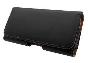 Universal μαύρη δερμάτινη θήκη M belt case με clip ζώνης συμβατή με πολλά μοντέλα κινητών τηλεφώνων