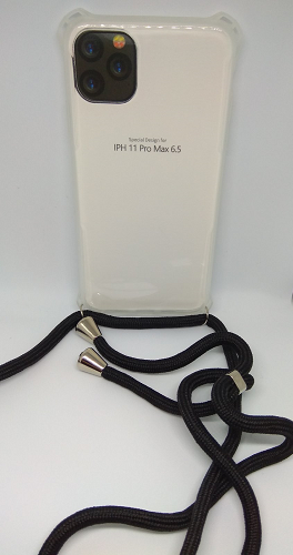 Θήκη Σιλικόνης TPU με Μαύρο Neck Cord για Iphone 11 Pro Max 6.5 - Διάφανη (ΟΕΜ)