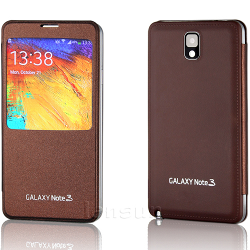 Samsung Galaxy Note 3 N9005 - Flip Leather Case Battery Back Cover - Coffee (OEM)