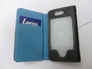 Lamtech Μαύρη Πλαϊνή Δερμάτινη Θήκη με Μπλε Εσωτερική Επένδυση για iPhone 4/4S LAM050103