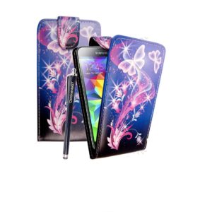 Δερμάτινη Θήκη Flip για HTC One mini Μπλε Με Πεταλούδες Kαι Λουλούδια (OEM)