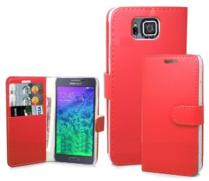 Samsung Galaxy Alpha G850f - Δερμάτινη Stand θήκη Πορτοφόλι Κόκκινο (OEM)
