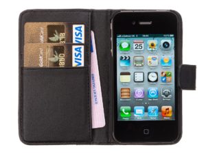 Μαύρη Πλαϊνή Δερμάτινη Θήκη Πορτοφόλι για iPhone 4S 4G