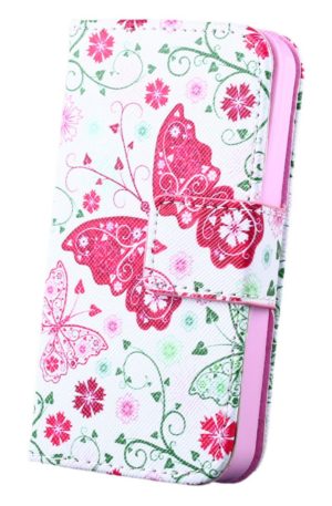 Apple iPhone 6 4,7 - Δερμάτινη Θήκη Stand Πορτοφόλι Λευκή Με Ρόζ Πεταλούδες Και Λουλούδια (OEM)