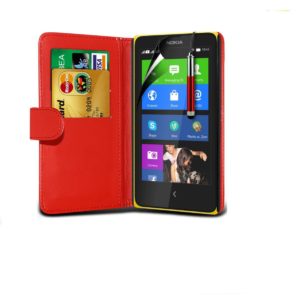 Nokia XL Dual Sim - Δερμάτινη Θήκη Πορτοφόλι Κόκκινο (ΟΕΜ)