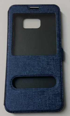 Samsung Galaxy S6 Edge+ G928F - Δερμάτινη Θήκη Με Παραθυράκια Και Πίσω Πλαστικό Κάλυμμα Μπλέ (ΟΕΜ)