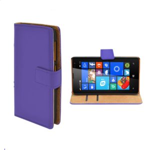 Microsoft Lumia 435 - Δερμάτινη Πορτοφόλι Stand Θήκη Μωβ (OEM)