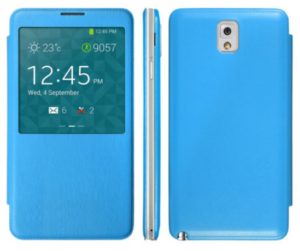 Samsung Galaxy Note 3 N9005 - Flip Case Battery Back Cover - Δερμάτινη Θήκη με πίσω καπάκι μπαταρίας - Γαλάζιο (ΟΕΜ)