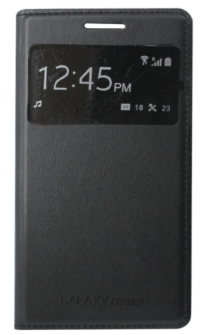 Samsung Galaxy Grand 2 G7102/G7105 S-View Flip Case Battery Back Cover - Δερμάτινη Θήκη με πίσω καπάκι μπαταρίας - Μαύρη (OEM)