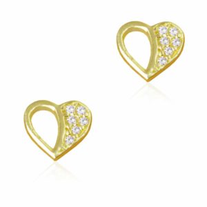 Καρδιά σκουλαρίκια με λευκά ζιργκόν από χρυσό 14Κ