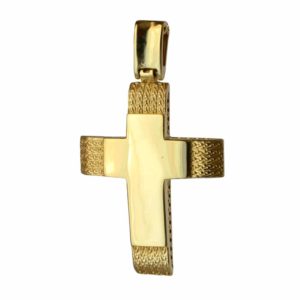Ανάγλυφος και λουστρέ ανδρικός σταυρός χρυσός 14Κ