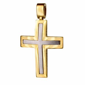 Κλασικός δίχρωμος σταυρός βάπτισης χρυσός 14Κ