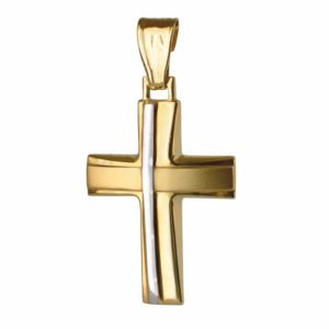 Δίχρωμος σταυρός βάπτισης χρυσός 14Κ