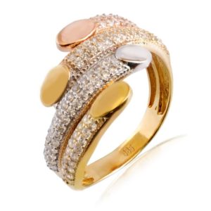Δαχτυλίδι γυναικείο ολόπετρο από τρίχρωμο χρυσό 14Κ